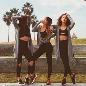 Joah Brown Luna Longline Cardigan Medium / Large Open Front Duster Light Gray‎